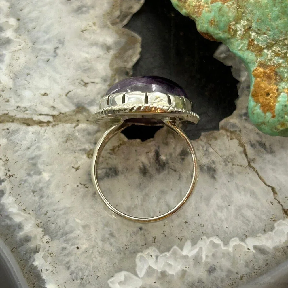 Sterling Silver Southwestern Style Oval Translucent Amethyst Ring 7.5 For Women